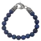 West Coast Jewelry Men's Crucible Stainless Steel Dragon With Polished Blue Onyx Beaded Bracelet, Dark Blue