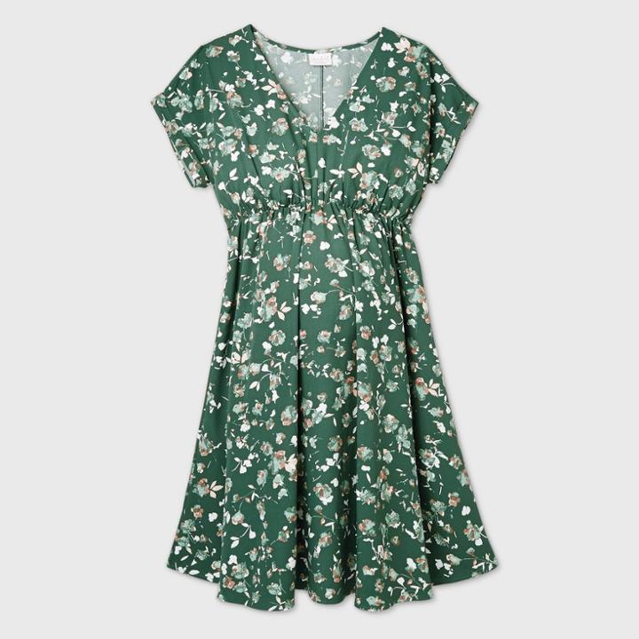 Floral Print Short Sleeve Crepe Maternity Dress - Isabel Maternity By Ingrid & Isabel Green