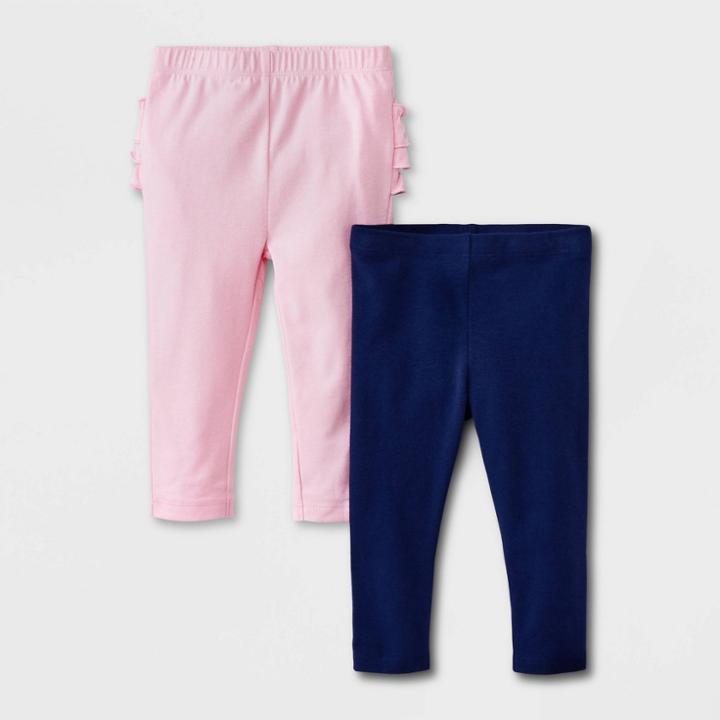 Baby Girls' 2pk Leggings Set - Cat & Jack Navy Blue/pink Newborn