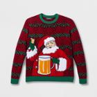33 Degrees Men's Ugly Holiday Santa Beverage Holder Long Sleeve Pullover Sweater - Red