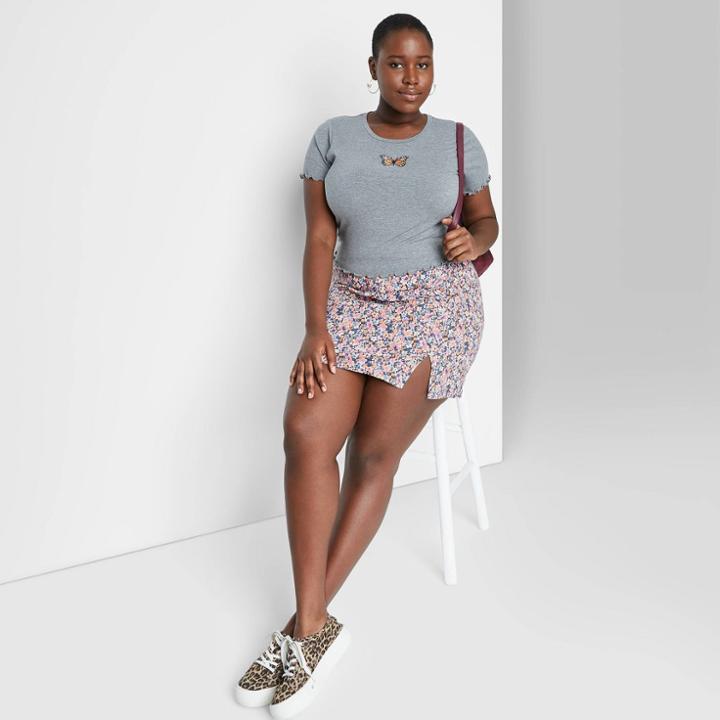 Women's Plus Size Side Slit Mini Skirt - Wild Fable Purple Floral