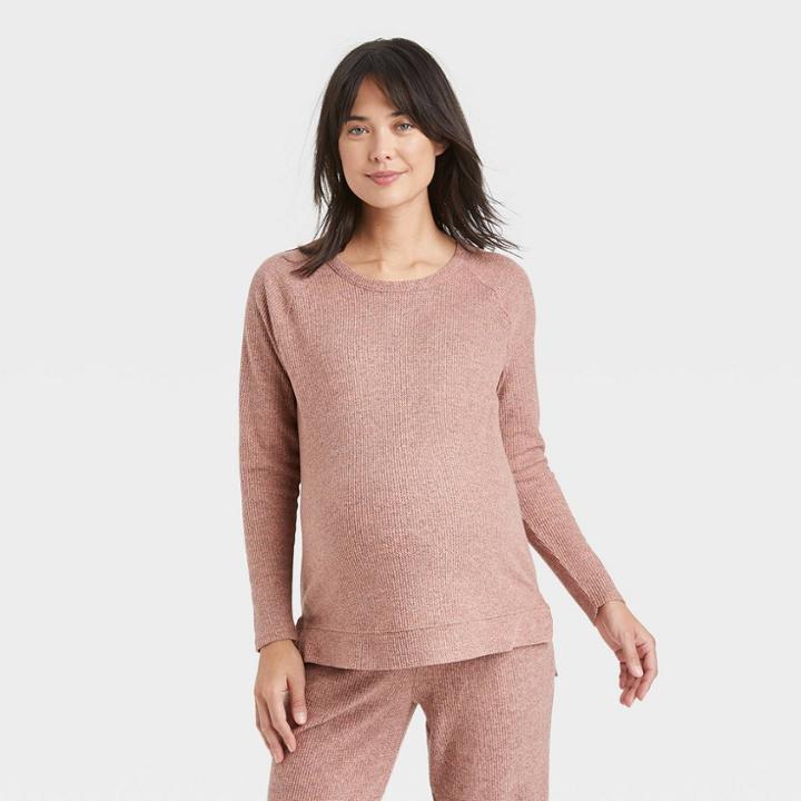 Long Sleeve Cozy Rib Maternity Top - Isabel Maternity By Ingrid & Isabel Blush