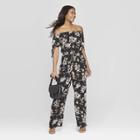 Women's Floral Print Off The Shoulder Tie Sleeve Jumpsuit - Xhilaration Black