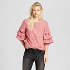 Women's 3/4 Pick-up Sleeve Top - Who What Wear Red Gingham