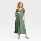 The Nines By Hatch Short Sleeve Shirred Jersey Maternity Dress Olive Green