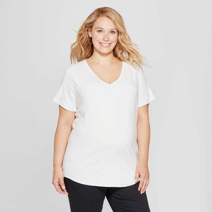 Maternity Plus Size Short Sleeve V-neck T-shirt - Isabel Maternity By Ingrid & Isabel White