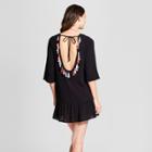 Women's Long Sleeve Tassel Back Cover Up Dress - Xhilaration Black