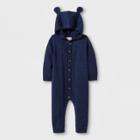 Baby Boys' Hooded Critter Sweater Romper - Cat & Jack Navy Newborn, Blue