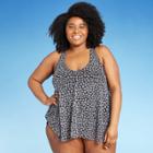 Women's Plus Size Mesh Overlay Tankini Top - Aqua Green Black & White