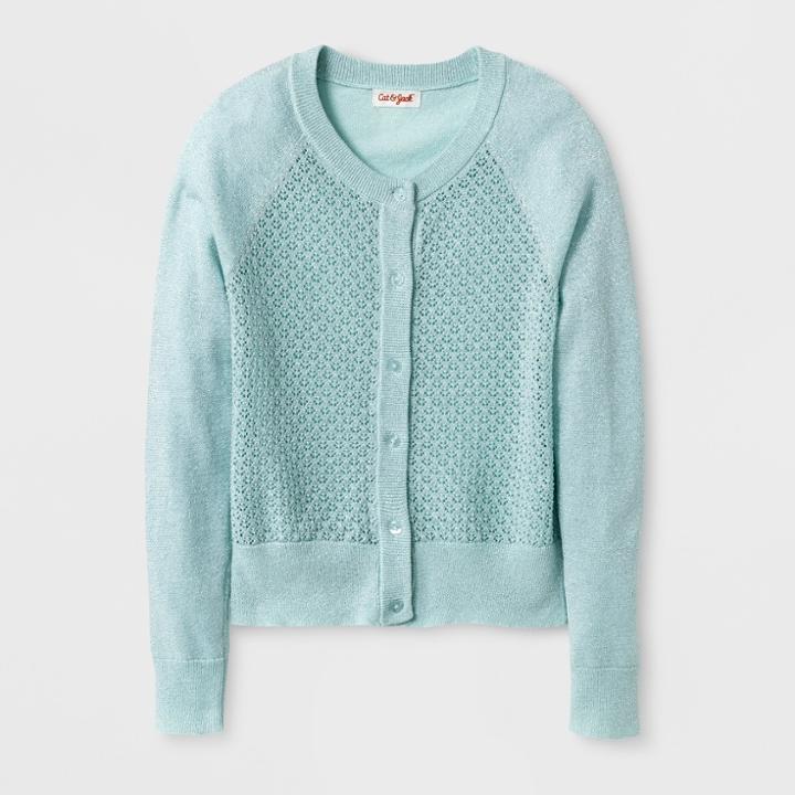 Girls' Long Sleeve Cardigan - Cat & Jack Bleached Aqua