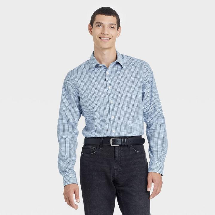 Men's Slim Fit Long Sleeve Button-down Shirt - Goodfellow & Co Bay Blue