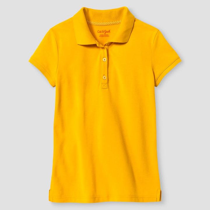 Girls' Short Sleeve Pique Polo Shirt - Cat & Jack Gold