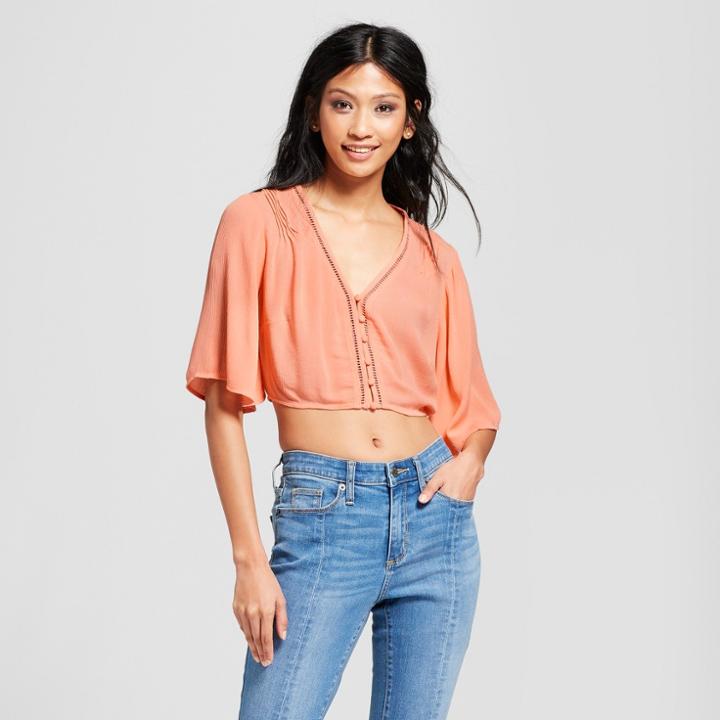Women's Crop Top - Needlework Coral