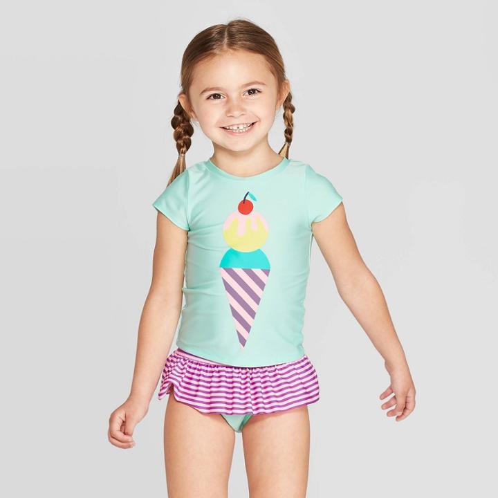 Petitetoddler Girls' Short Sleeve Ice Cream Rash Guard Set - Cat & Jack Green 2t, Girl's, Ivory/green/white