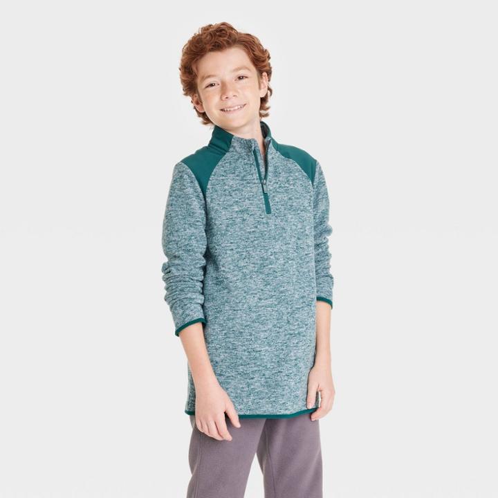 Boys' Fleece 1/4 Zip Pullover - All In Motion Heathered Green