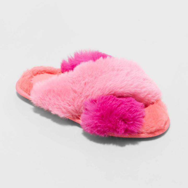 Women's Paris Crossband Fur Slide Slippers - Stars Above Pink