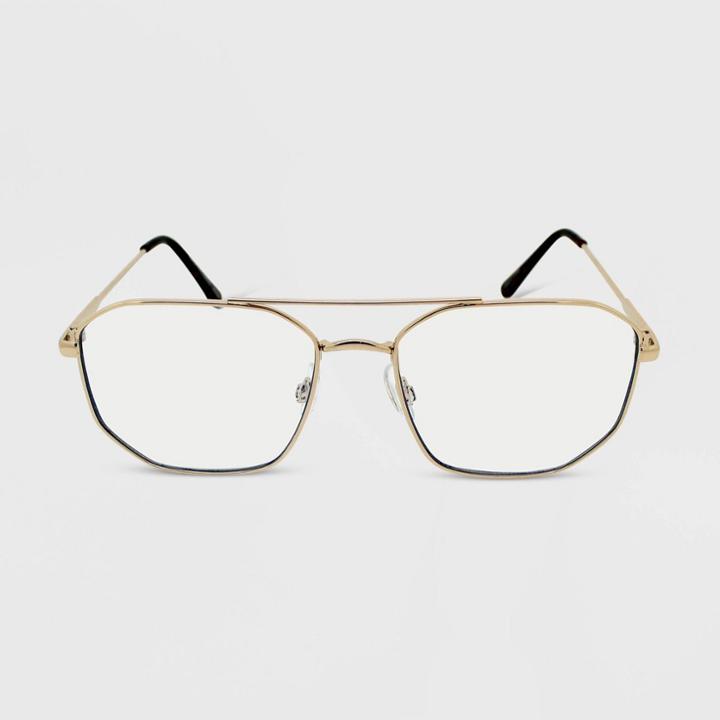 Women's Geometric Metal Aviator Blue Light Filtering Glasses - Wild Fable Gold