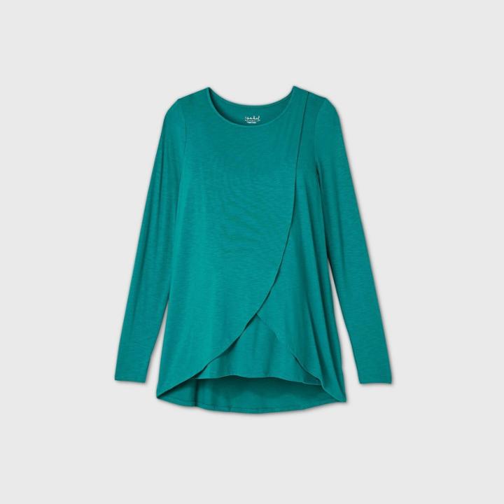 Maternity Long Sleeve Round Neck Cross Panel Nursing T-shirt - Isabel Maternity By Ingrid & Isabel Teal