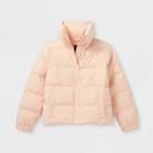 Girls' High Neck Cropped Puffer Jacket - Art Class Coral