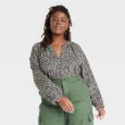Women's Plus Size Long Sleeve Relaxed Fit Everyday Blouse - Universal Thread Black Floral