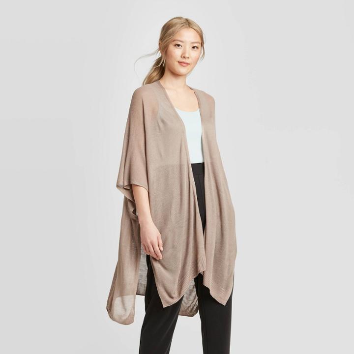 Women's Light Weight Open Knit Ruana - A New Day Brown One Size, Women's