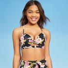 Women's Light Lift Long Line Knot Front Bikini Top - Shade & Shore Black Floral