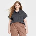 Women's Plus Size Dolman Short Sleeve Utility Button-down Shirt - Universal Thread Charcoal Gray