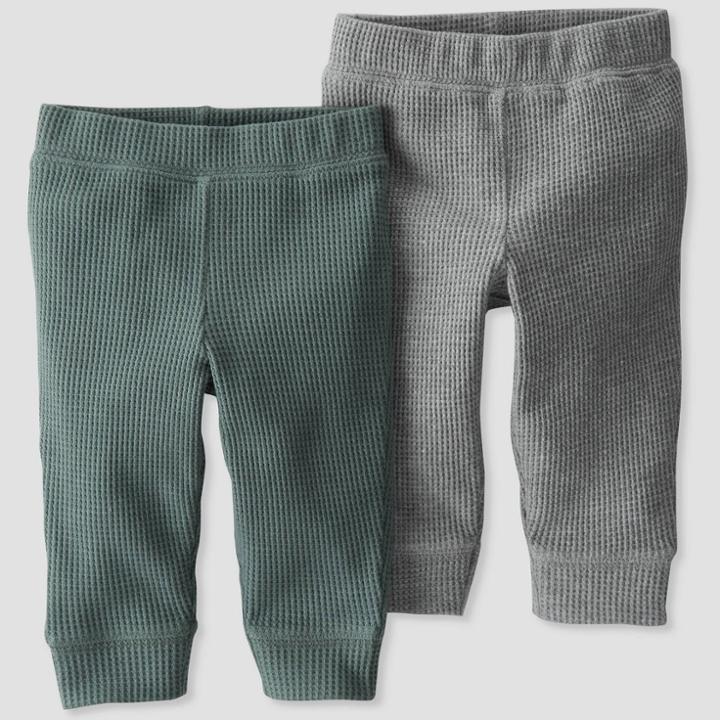 Baby 2pk Organic Cotton Waffle Pants - Little Planet By Carter's Gray/sage Green