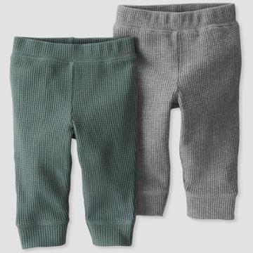 Baby 2pk Organic Cotton Waffle Pants - Little Planet By Carter's Gray/sage Green