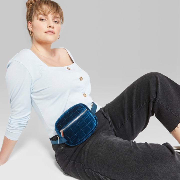 Women's Plus Size Long Sleeve Square Neck T-shirt - Wild Fable Blue