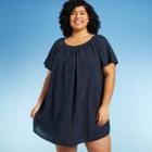 Women's Plus Size Wide Neck Flutter Sleeve Cover Up Dress - Kona Sol Navy Blue