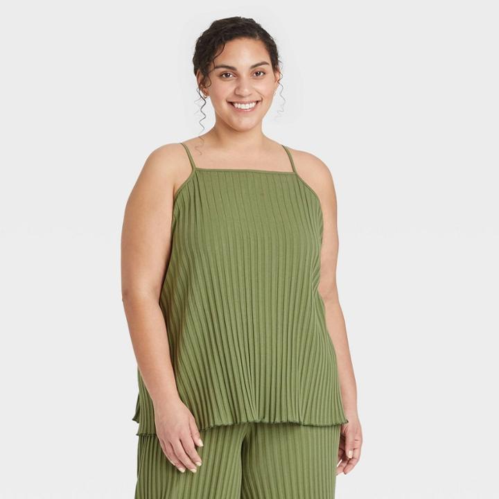 Women's Plus Size Ribbed Tank Top - A New Day Green