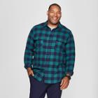 Target Men's Big & Tall Plaid Standard Fit Flannel Long Sleeve Button-down Shirt - Goodfellow & Co Emerald Green
