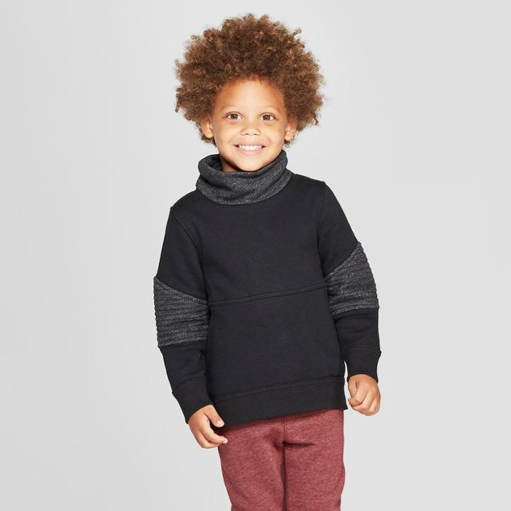 Genuine Kids From Oshkosh Toddler Boys' Hi Lo Moto Cowl Neck Pullover - Black