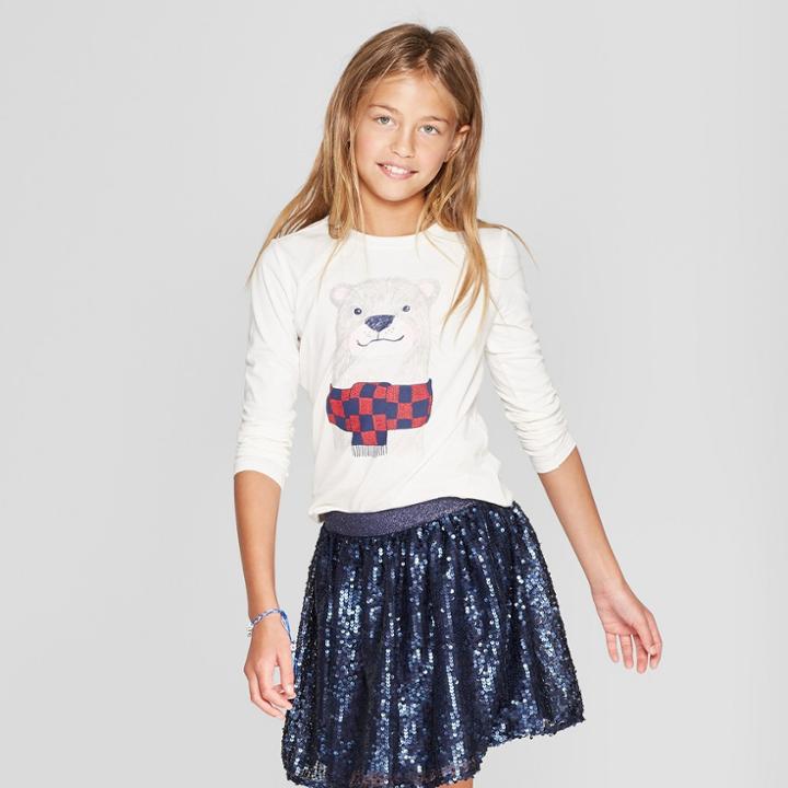 Girls' Long Sleeve Otter Graphic T-shirt - Cat & Jack Almond Cream