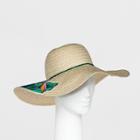 Women's Straw With Embroidery Floppy Hat - A New Day Tan