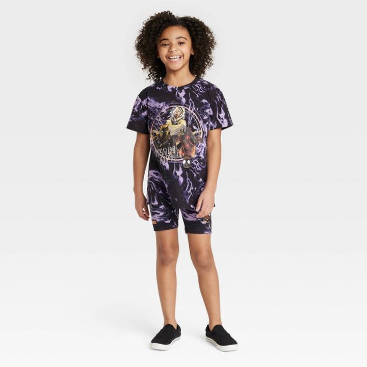 Girls' Nikkolas Smith Marvel Storm Short Sleeve 2pc Top And Bottom Shorts Set - Purple/black
