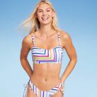 Women's Light Lift Square Neck Bralette Bikini Top - Shade & Shore Multi Stripe 32a, Brown/white