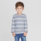 Toddler Boys' Long Sleeve Stripe T-shirt - Cat & Jack Heather Gray 12m, Boy's, Black