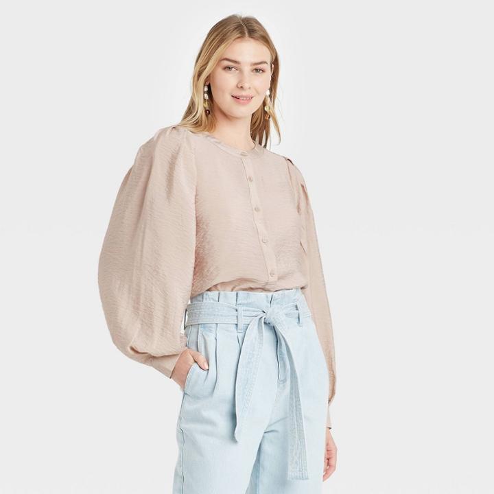 Women's Long Sleeve Button-down Femme Top - A New Day