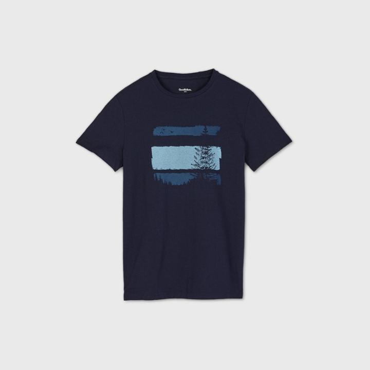 Men's Standard Fit Striped Graphic T-shirt - Goodfellow & Co Navy