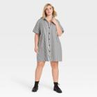 Women's Plus Size Short Sleeve Button-up Trapeze Dress - Who What Wear Beige