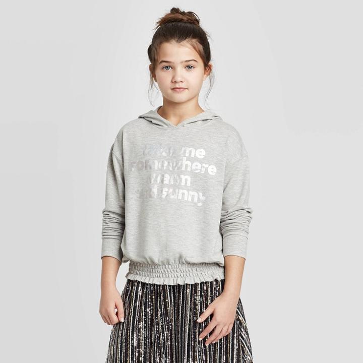 Girls' Smocked Bottom Hoodie - Art Class Gray S, Girl's,