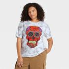 Modern Lux Women's Plus Size Dia De Los Muertos Skull Short Sleeve Graphic T-shirt - White Tie-dye