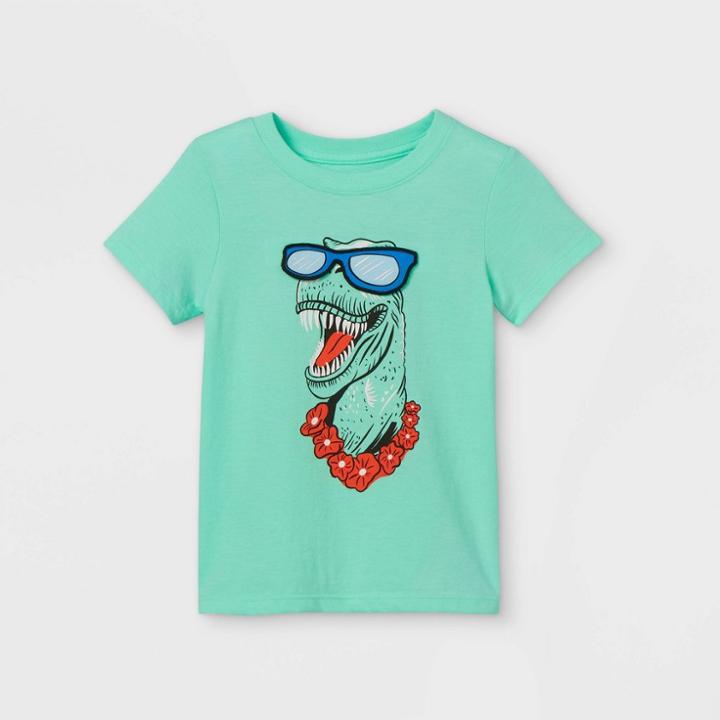 Toddler Boys' Dino Sunglasses Interactive Short Sleeve T-shirt - Cat & Jack Green