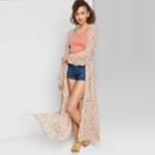 Women's Floral Print Long Sleeve Tiered Duster Kimono - Wild Fable Coral