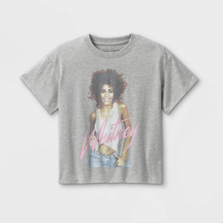 Girls' Boxy Cropped Graphic Whitney Houston Short Sleeve T-shirt - Art Class Gray