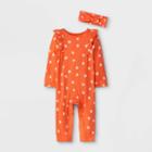 Baby Girls' Asterisk Rib Romper With Headband - Cat & Jack Coral Pink Newborn