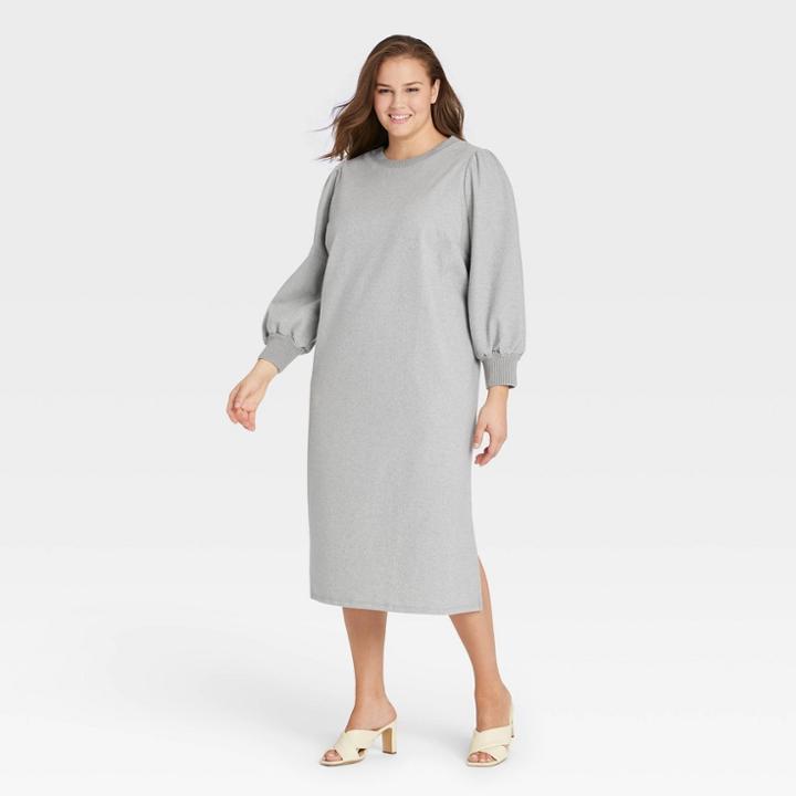 Women's Plus Size Long Sleeve High Slit Knit Dress - Who What Wear Gray