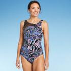Women's Asymmetrical Mesh One Piece Swimsuit - Aqua Green